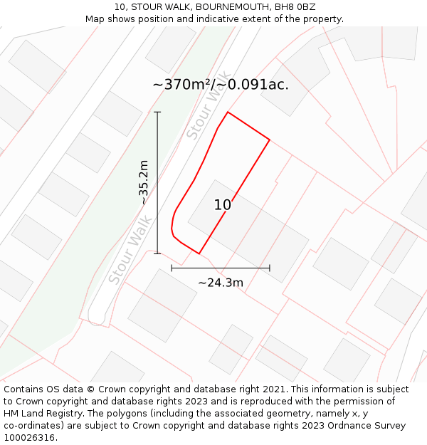 10, STOUR WALK, BOURNEMOUTH, BH8 0BZ: Plot and title map