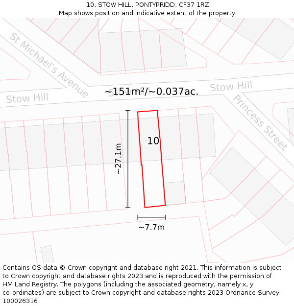 10, STOW HILL, PONTYPRIDD, CF37 1RZ: Plot and title map