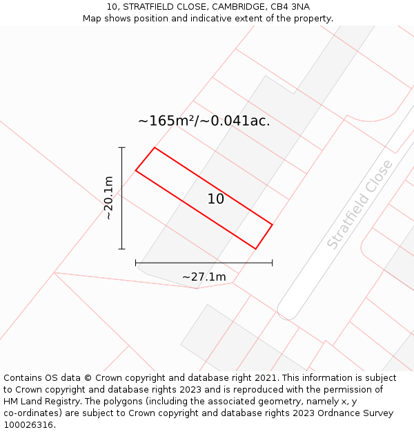 10, STRATFIELD CLOSE, CAMBRIDGE, CB4 3NA: Plot and title map