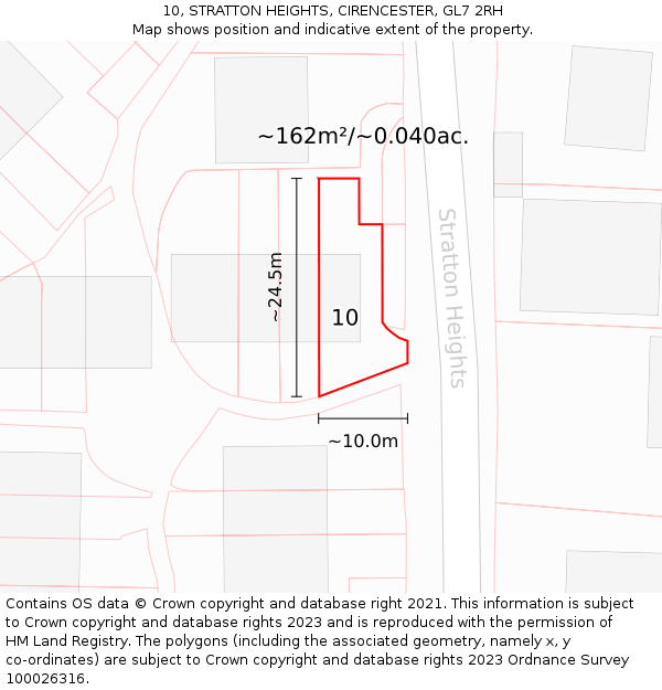 10, STRATTON HEIGHTS, CIRENCESTER, GL7 2RH: Plot and title map