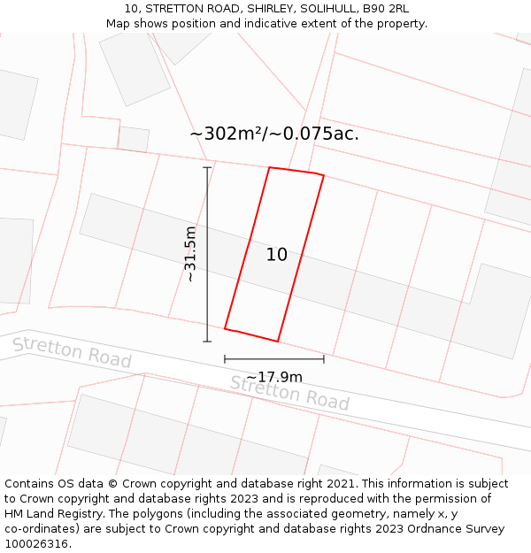 10, STRETTON ROAD, SHIRLEY, SOLIHULL, B90 2RL: Plot and title map