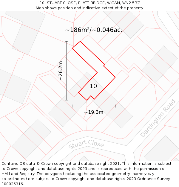 10, STUART CLOSE, PLATT BRIDGE, WIGAN, WN2 5BZ: Plot and title map