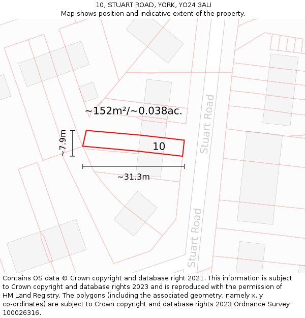 10, STUART ROAD, YORK, YO24 3AU: Plot and title map