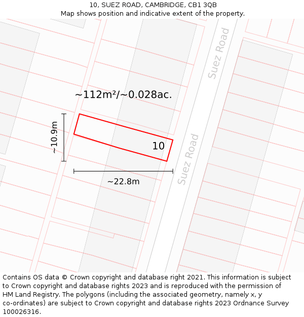 10, SUEZ ROAD, CAMBRIDGE, CB1 3QB: Plot and title map