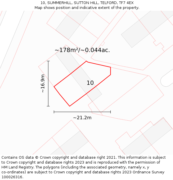 10, SUMMERHILL, SUTTON HILL, TELFORD, TF7 4EX: Plot and title map