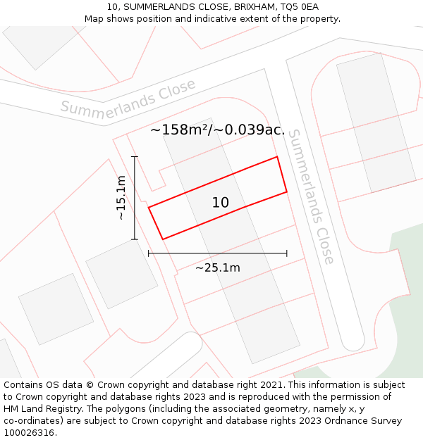 10, SUMMERLANDS CLOSE, BRIXHAM, TQ5 0EA: Plot and title map