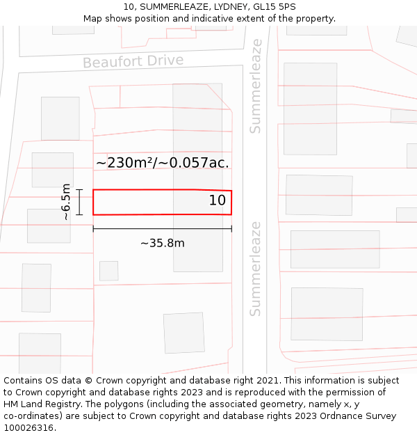 10, SUMMERLEAZE, LYDNEY, GL15 5PS: Plot and title map