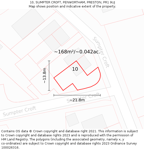 10, SUMPTER CROFT, PENWORTHAM, PRESTON, PR1 9UJ: Plot and title map