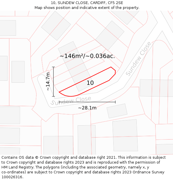 10, SUNDEW CLOSE, CARDIFF, CF5 2SE: Plot and title map