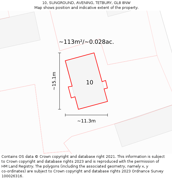 10, SUNGROUND, AVENING, TETBURY, GL8 8NW: Plot and title map