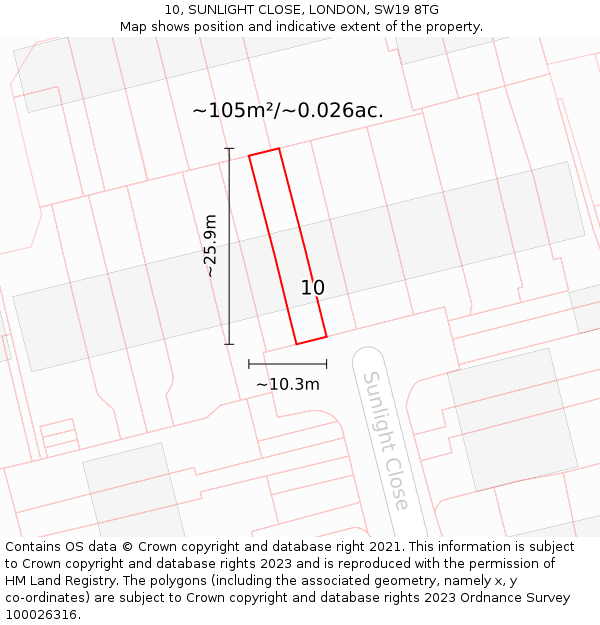 10, SUNLIGHT CLOSE, LONDON, SW19 8TG: Plot and title map
