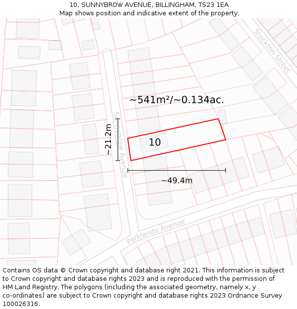 10, SUNNYBROW AVENUE, BILLINGHAM, TS23 1EA: Plot and title map