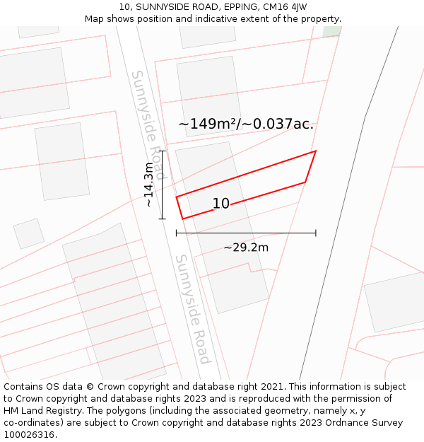 10, SUNNYSIDE ROAD, EPPING, CM16 4JW: Plot and title map