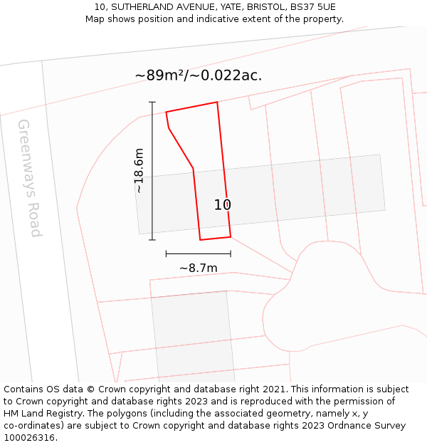 10, SUTHERLAND AVENUE, YATE, BRISTOL, BS37 5UE: Plot and title map