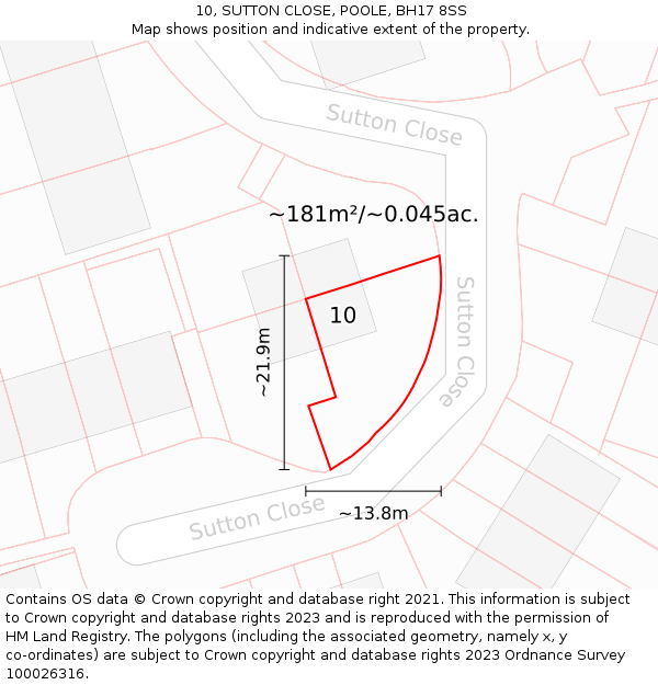10, SUTTON CLOSE, POOLE, BH17 8SS: Plot and title map