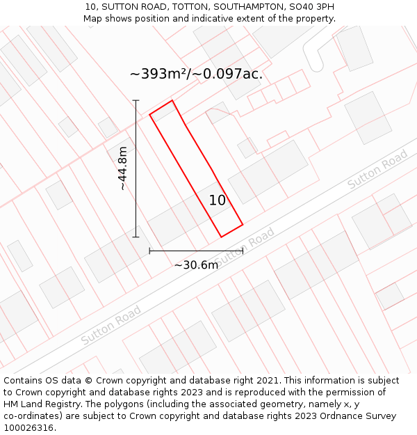 10, SUTTON ROAD, TOTTON, SOUTHAMPTON, SO40 3PH: Plot and title map