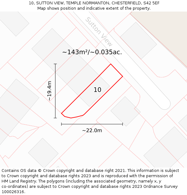 10, SUTTON VIEW, TEMPLE NORMANTON, CHESTERFIELD, S42 5EF: Plot and title map