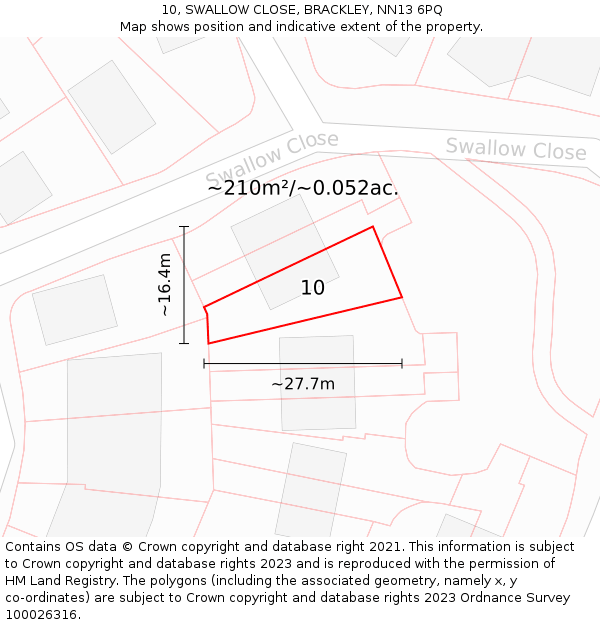 10, SWALLOW CLOSE, BRACKLEY, NN13 6PQ: Plot and title map