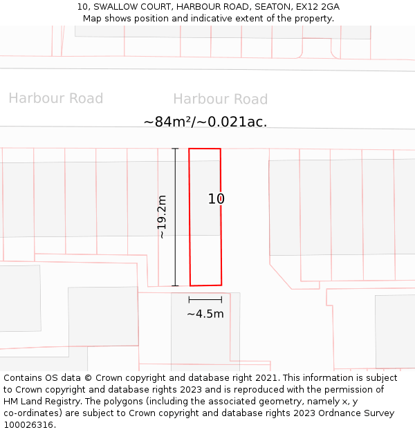 10, SWALLOW COURT, HARBOUR ROAD, SEATON, EX12 2GA: Plot and title map