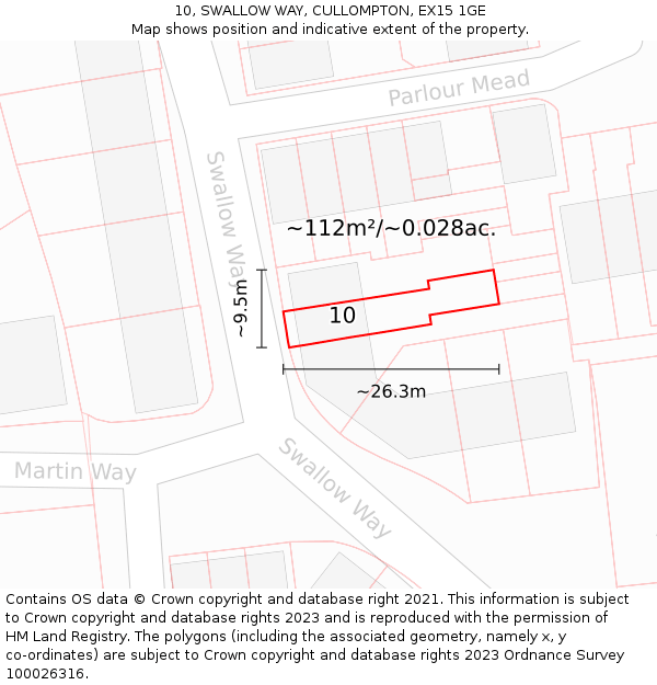 10, SWALLOW WAY, CULLOMPTON, EX15 1GE: Plot and title map