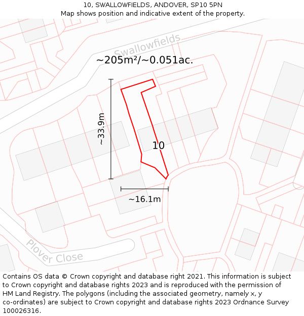 10, SWALLOWFIELDS, ANDOVER, SP10 5PN: Plot and title map