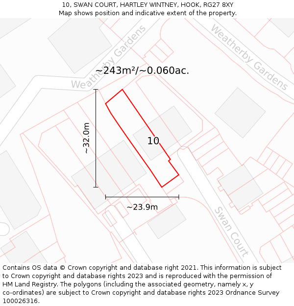 10, SWAN COURT, HARTLEY WINTNEY, HOOK, RG27 8XY: Plot and title map