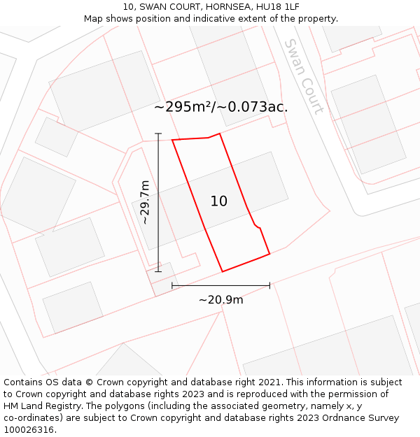 10, SWAN COURT, HORNSEA, HU18 1LF: Plot and title map