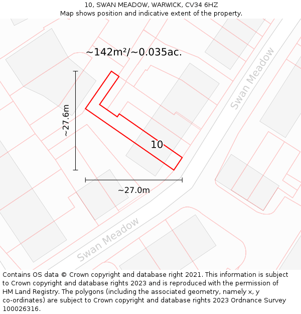 10, SWAN MEADOW, WARWICK, CV34 6HZ: Plot and title map
