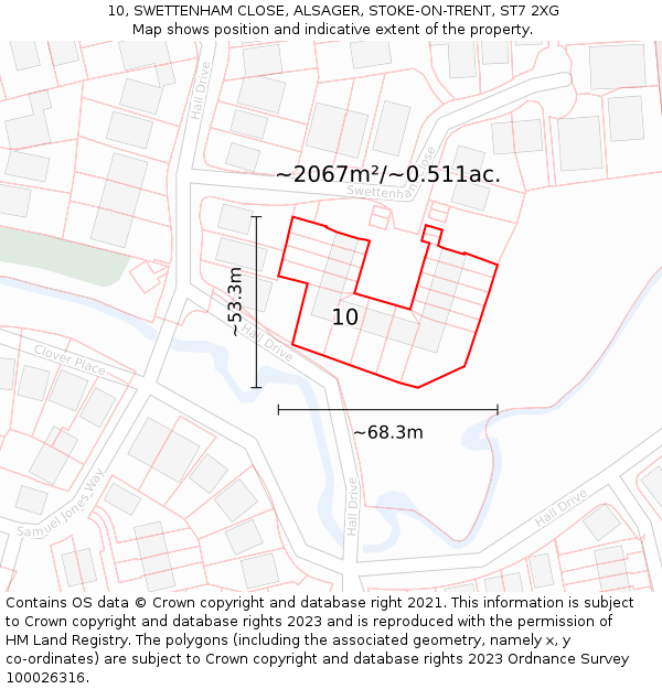10, SWETTENHAM CLOSE, ALSAGER, STOKE-ON-TRENT, ST7 2XG: Plot and title map