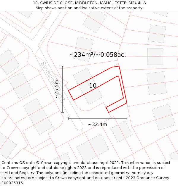 10, SWINSIDE CLOSE, MIDDLETON, MANCHESTER, M24 4HA: Plot and title map