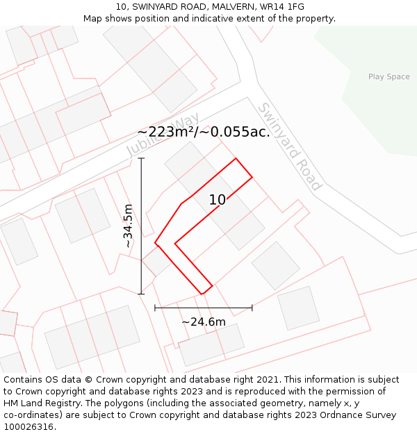 10, SWINYARD ROAD, MALVERN, WR14 1FG: Plot and title map