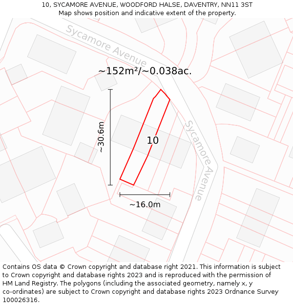 10, SYCAMORE AVENUE, WOODFORD HALSE, DAVENTRY, NN11 3ST: Plot and title map