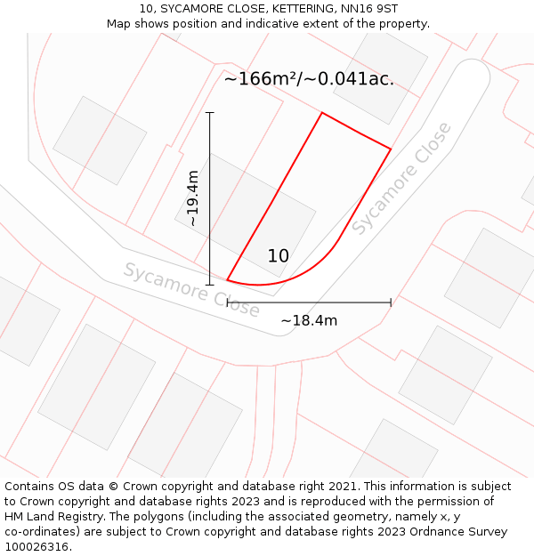 10, SYCAMORE CLOSE, KETTERING, NN16 9ST: Plot and title map