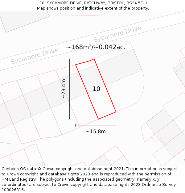 10, SYCAMORE DRIVE, PATCHWAY, BRISTOL, BS34 5DH: Plot and title map