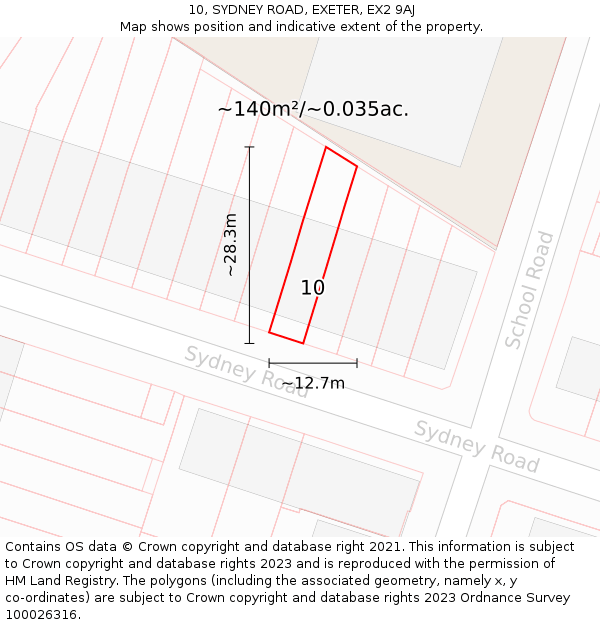 10, SYDNEY ROAD, EXETER, EX2 9AJ: Plot and title map