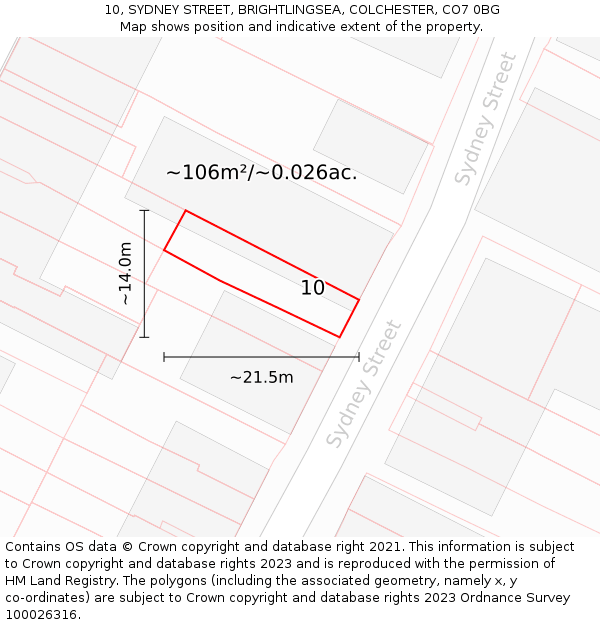 10, SYDNEY STREET, BRIGHTLINGSEA, COLCHESTER, CO7 0BG: Plot and title map