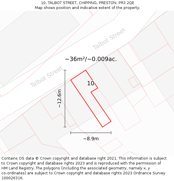 10, TALBOT STREET, CHIPPING, PRESTON, PR3 2QE: Plot and title map