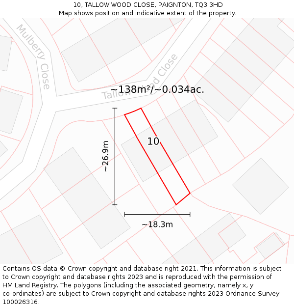 10, TALLOW WOOD CLOSE, PAIGNTON, TQ3 3HD: Plot and title map