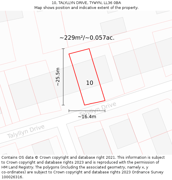 10, TALYLLYN DRIVE, TYWYN, LL36 0BA: Plot and title map