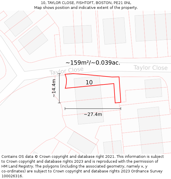 10, TAYLOR CLOSE, FISHTOFT, BOSTON, PE21 0NL: Plot and title map