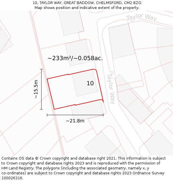 10, TAYLOR WAY, GREAT BADDOW, CHELMSFORD, CM2 8ZG: Plot and title map