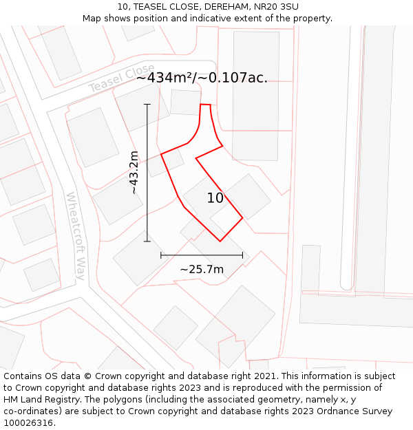 10, TEASEL CLOSE, DEREHAM, NR20 3SU: Plot and title map