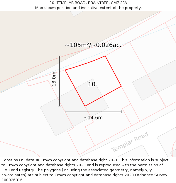 10, TEMPLAR ROAD, BRAINTREE, CM7 3FA: Plot and title map