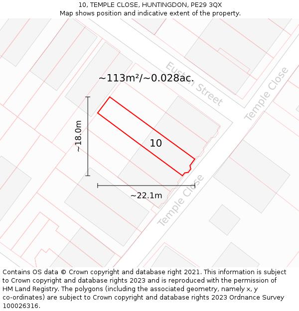 10, TEMPLE CLOSE, HUNTINGDON, PE29 3QX: Plot and title map