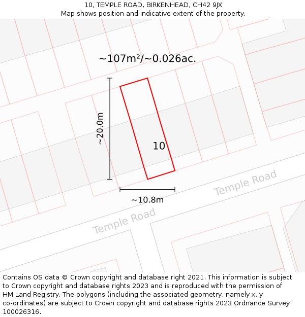 10, TEMPLE ROAD, BIRKENHEAD, CH42 9JX: Plot and title map