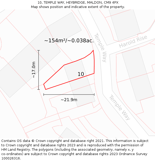10, TEMPLE WAY, HEYBRIDGE, MALDON, CM9 4PX: Plot and title map