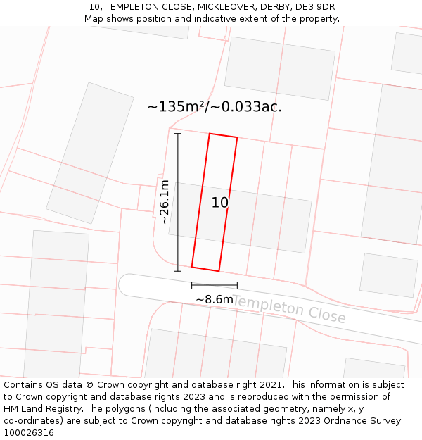 10, TEMPLETON CLOSE, MICKLEOVER, DERBY, DE3 9DR: Plot and title map