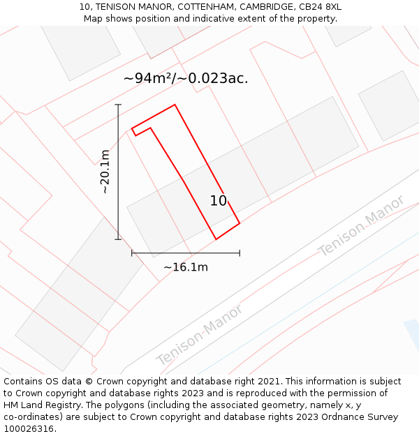 10, TENISON MANOR, COTTENHAM, CAMBRIDGE, CB24 8XL: Plot and title map