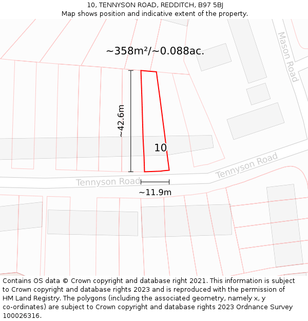 10, TENNYSON ROAD, REDDITCH, B97 5BJ: Plot and title map