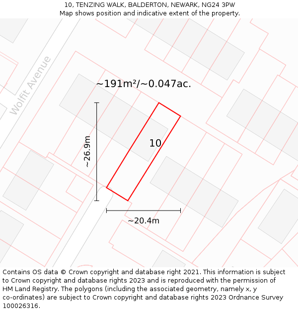 10, TENZING WALK, BALDERTON, NEWARK, NG24 3PW: Plot and title map